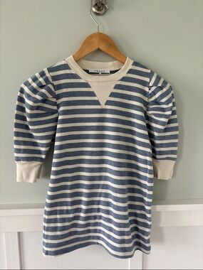 FRAME Striped Knit Top in Blue and Cream